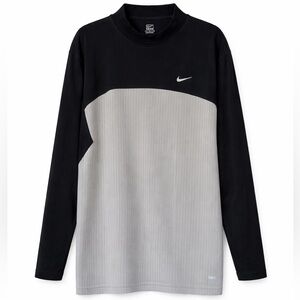 Nike Pro Dri-FIT Color Block Mock Neck Long Sleeve Black Gray Pinstripe Men’s L